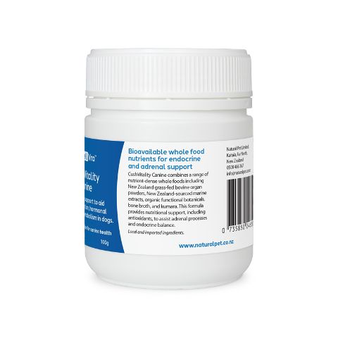 Right label view of CellVra CushVitality Canine adrenal support supplement